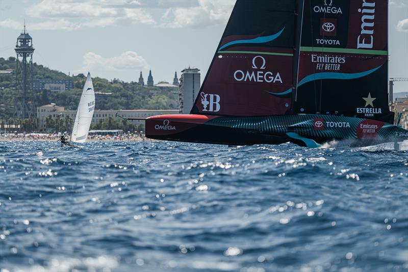 Emirates Team New Zealand sail their AC75 Te Rehutai in Barcelona photo copyright Job Vermeulen / America's Cup taken at Royal New Zealand Yacht Squadron and featuring the ACC class