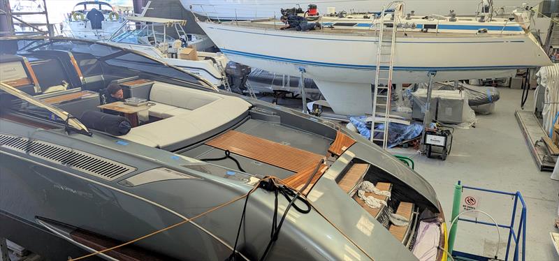 Riva being worked on before being sold through the Ancasta brokerage with classic Swan in for deck re-caulking in the background - photo © Mark Jardine