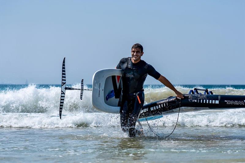 Blair Tuke emerges from a wingfoiling session in Spain with the  A-Wing V2 photo copyright Beau Outteridge taken at Real Club Nautico de Barcelona and featuring the  class