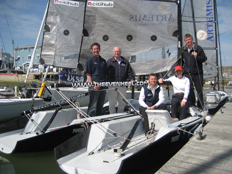 Enjoying an extremely successful Even Keel Project Open Day are from l-r: Dave Rutter, M.D. of The Even Keel Project; Nick Wells, Artemis Investment Management; Jon Ely, CEO UKSA; Sarah Treseder, CEO, RYA; Simon Rogers, yacht designer photo copyright EKP taken at  and featuring the Artemis 20 class