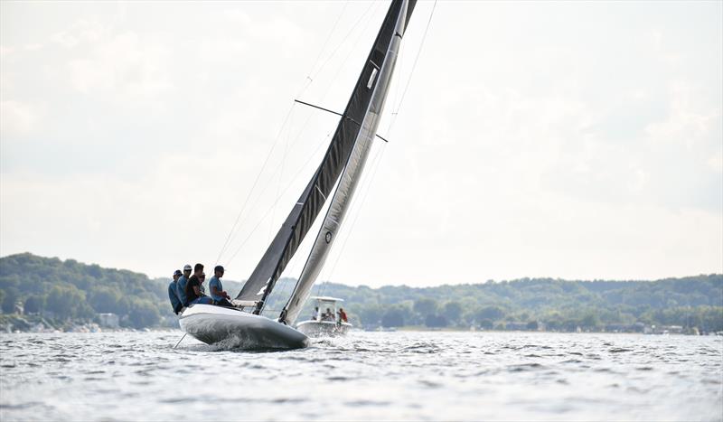 Team 'Smiles' works upwind during the first race of the 2022 Inland Championship photo copyright Doug Wake/Vakaros taken at  and featuring the A Scow class