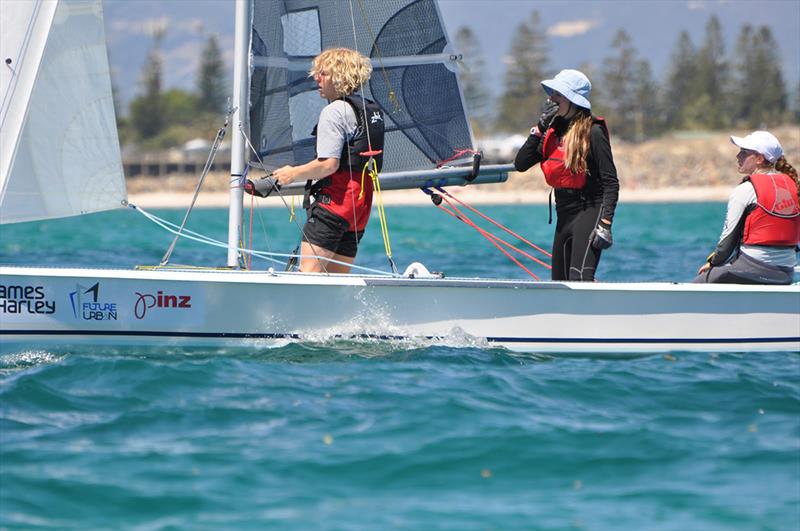 Another junior boat that participated in the recent SA Nationals was Champagne Tent, sailed by Maia Schnaars, Lucy Wilson and Angus Bubner - photo © Lou Hollis