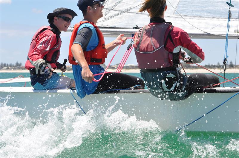 NSW Sharpie juniors Eamon Gray, Joseph McCauley and Orla Gray at the recent Adelaide Nationals photo copyright Lou Hollis taken at  and featuring the Australian Sharpie class