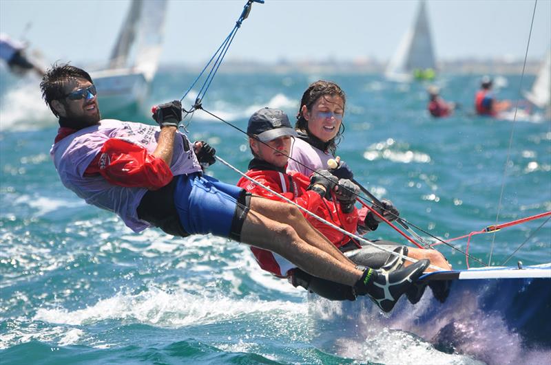 Victorian Sharpie youngsters Matt Morris, Max Nichols and Nate Nichols racing in the recent nationals in Adelaide - photo © Lou Hollis