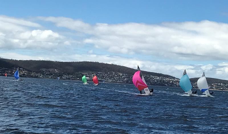 Sharpies under spinnaker on the Derwent today photo copyright RYCT Commodore Tracey Matthews taken at Royal Yacht Club of Tasmania and featuring the Australian Sharpie class