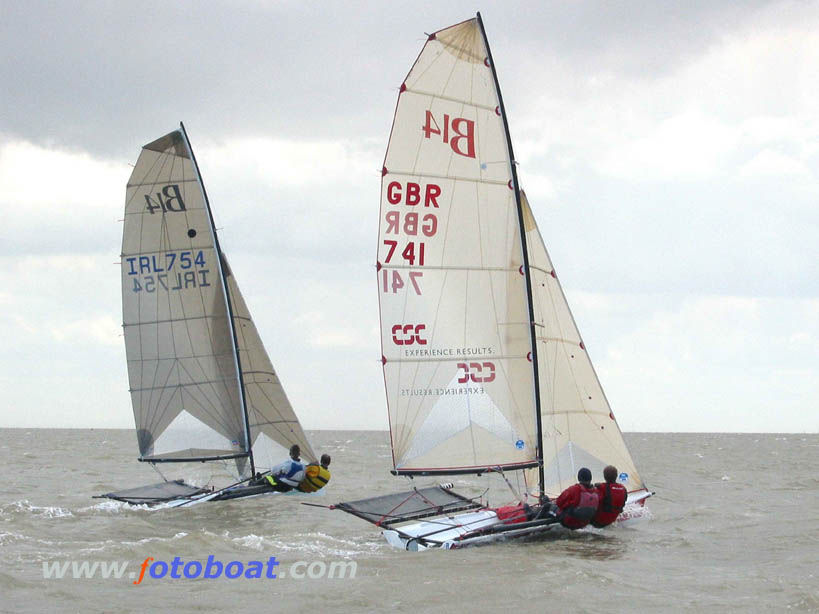 Chris Bines & Dave Gibbons (741) at the Brightlingsea B14 open photo copyright Derek Gentry / www.fotoboat.com taken at Brightlingsea Sailing Club and featuring the B14 class