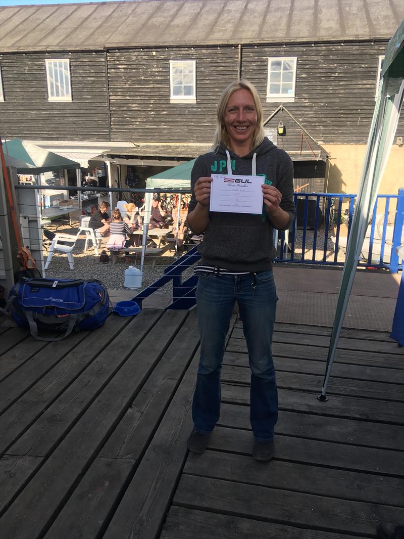 Kathy Sherratt, first lady helm at the Gul B14 Nationals at Whitstable photo copyright Laura Jean Carney taken at Whitstable Yacht Club and featuring the B14 class