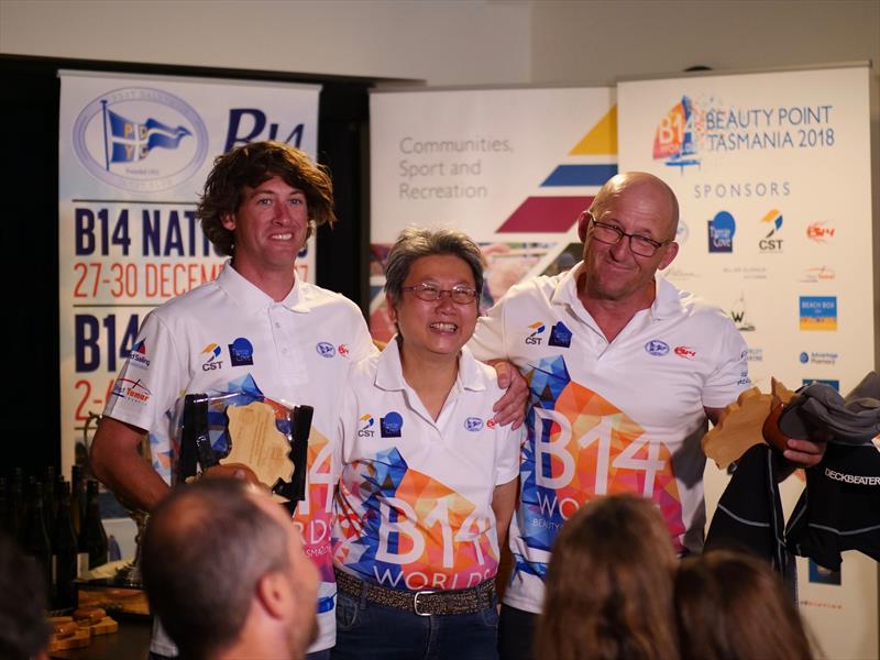 B14 Worlds prize giving: Dave Loutit & Dave Grace, 2nd Handicap photo copyright Steve Miller taken at Port Dalrymple Yacht Club and featuring the B14 class