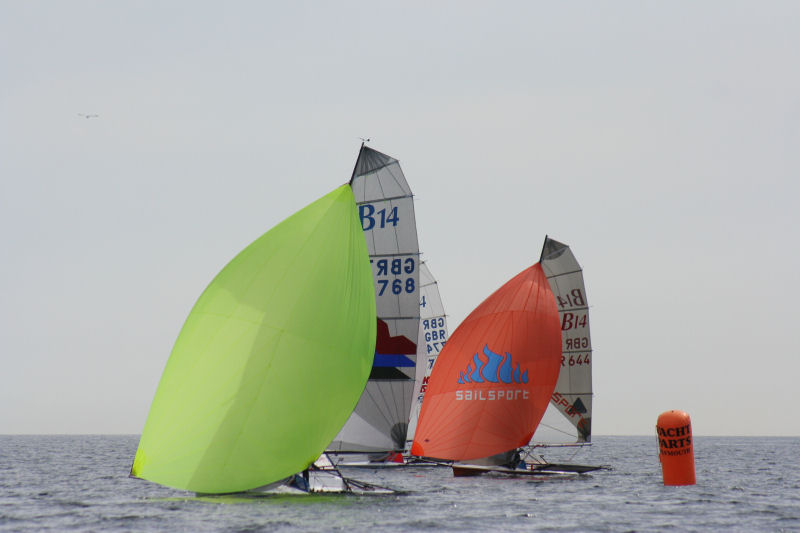 Racing at the B14 Nationals in Plymouth photo copyright Dawn Barnsley-Dale taken at Mayflower Sailing Club and featuring the B14 class