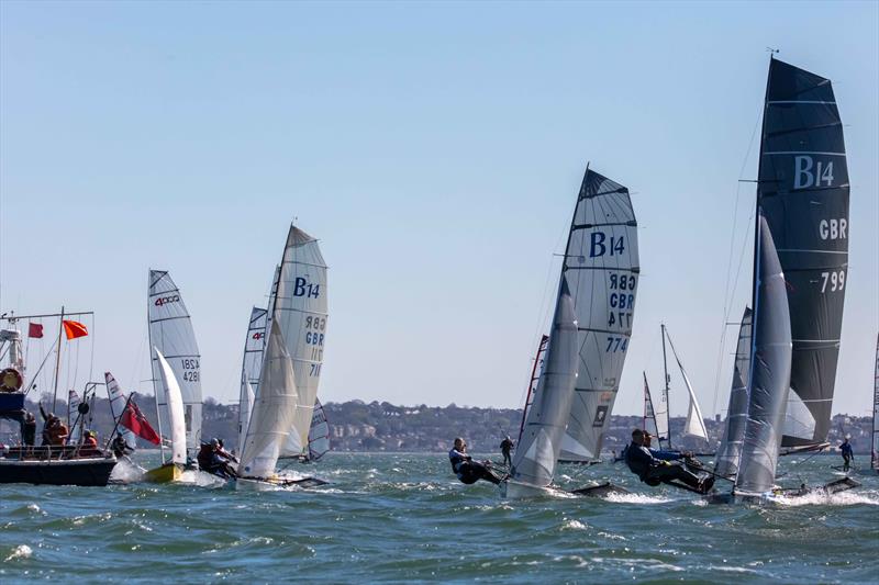 B14s during the Skiff Open at Stokes Bay photo copyright Tim Olin / www.olinphoto.co.uk taken at Stokes Bay Sailing Club and featuring the B14 class