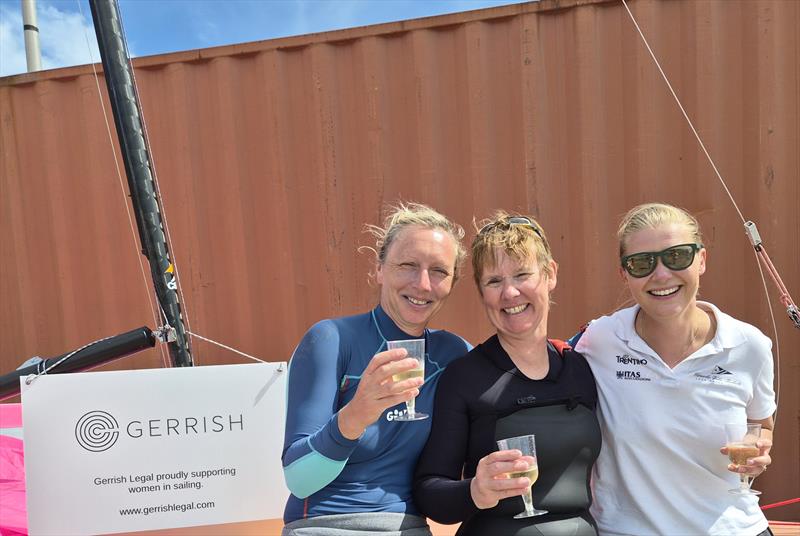 Female helms celebrating thanks to sponsor Gerrish Legal at the B14 World Championship - photo © B14 Class Association 