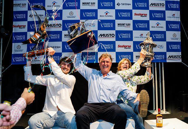 The Downer family in Enigma win the Redwing class and White Group at Cowes Week 2023 photo copyright Jonathan Nainby-Luxmoore taken at Cowes Combined Clubs and featuring the Bembridge Redwing class