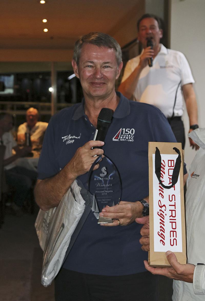 Shaw Russett with some of the loot he collected for Taliwind's win in the Non-Spinnaker Division photo copyright John Curnow taken at Royal Prince Alfred Yacht Club and featuring the Beneteau class