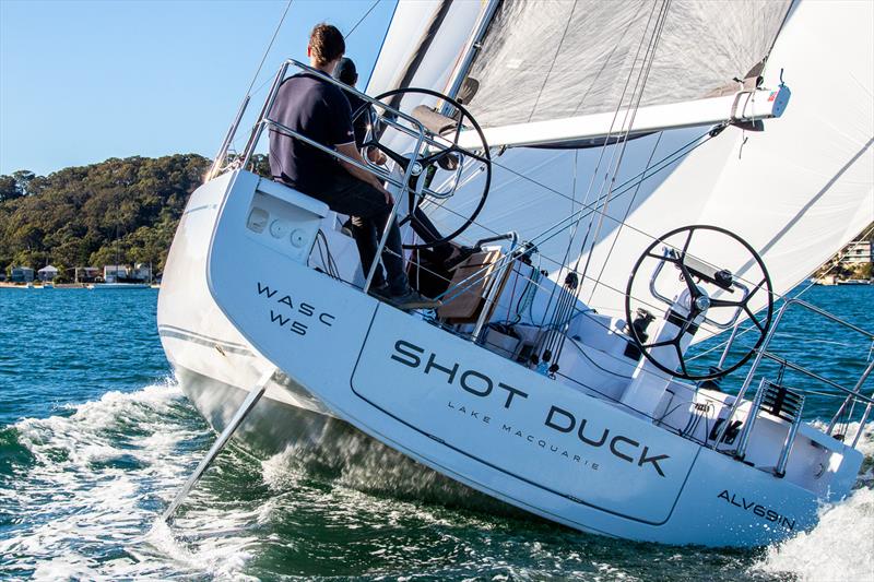 Seated helming just as suitable as standing - Beneteau First 36 photo copyright John Curnow taken at Royal Prince Alfred Yacht Club and featuring the Beneteau class