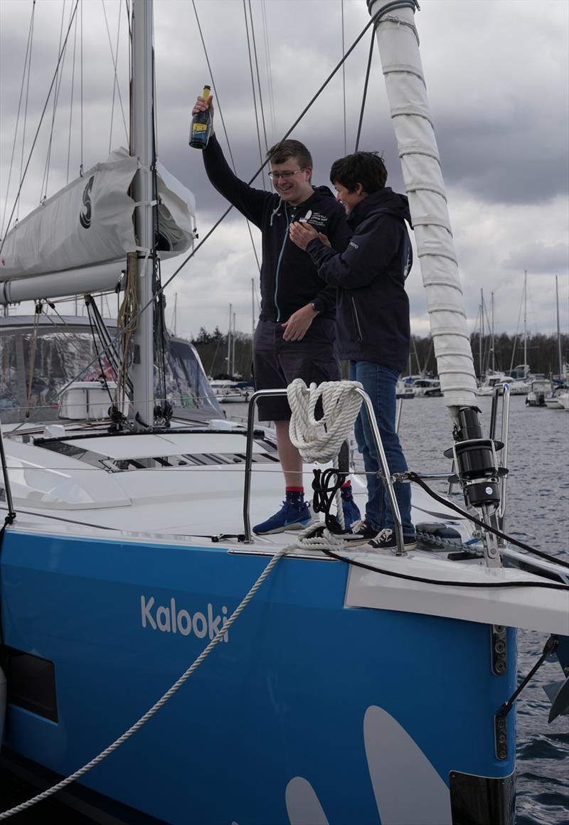 Dame Ellen MacArthur with George Paxford aboard Kalooki at Buckler's Hard - photo © Tom Steventon
