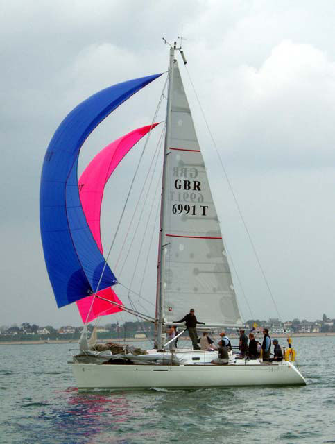 Dave the Kite Jobson living up to his name by flying two spinnakers ;-) in the 31.7 class at the Royal Southern May Regatta photo copyright Andy Phelps taken at Royal Southern Yacht Club and featuring the Beneteau First 31.7 class
