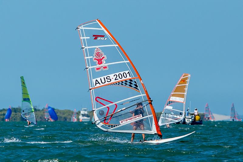 Alex Halank leading the Aussie contingent in the Bics - 2018 Australian Youth Championships - photo © Royal Queensland Yacht Squadron