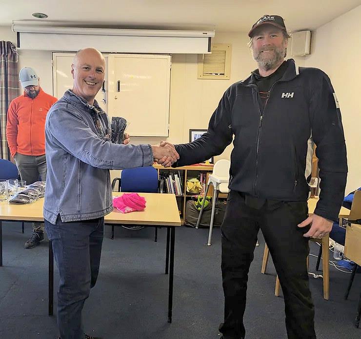 Fire Inlands at Burghfield - Dave Shafto recieving his Burghfield Blaze Class Association Fire Inlands 2024 1st Prize glassware photo copyright Andy Wilson taken at Burghfield Sailing Club and featuring the Blaze class