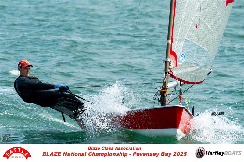 Matt Fowler, 1st polyester hull at the Battle Brewery and Hartley Boats Blaze Nationals at Pevensey Bay photo copyright Petru Balau Sports Photography / sports.hub47.com taken at Pevensey Bay Sailing Club and featuring the Blaze class
