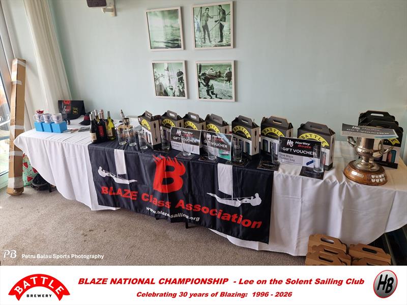 Prize table - Battle Brewery and Hartley Boats Blaze Nationals at Lee-on-the-Solent photo copyright Petru Balau Sports Photography / sports.hub47.com taken at Lee-on-the-Solent Sailing Club and featuring the Blaze class