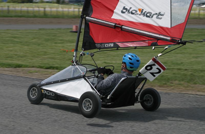 A competitor gently lifting a wheel at speed. Like many small, fast yachts, blokarts are fastest when sailed flat photo copyright Geoff Green taken at  and featuring the Blokart class