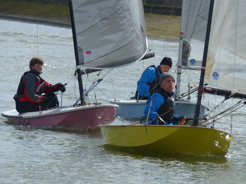 Gary Tompkins (Hunts) leads home club sailors Elaine Laverty and Barry Marsh during the Leamington Spa British Moth Open photo copyright Jayne Whigham taken at Leamington Spa Sailing Club and featuring the British Moth class