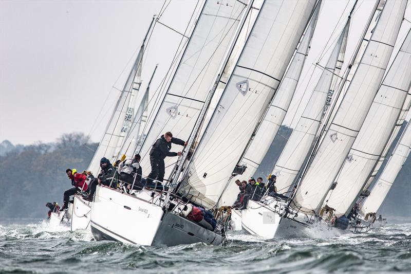 Southampton Red and Exeter at the BUCS Student Yachting Championships photo copyright Harry Bowerman / harrybowerman.shootproof.com taken at Portsmouth University Sailing Club and featuring the BUSA class