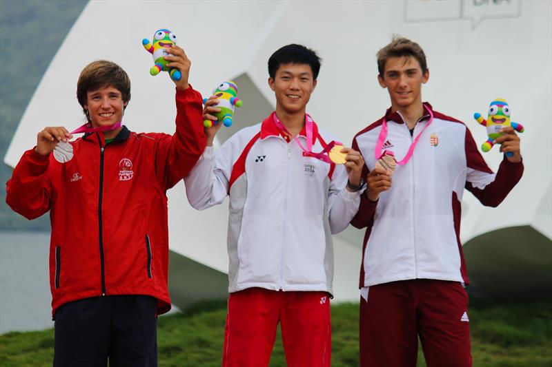 Boy's Byte CII class podium at the Youth Olympic Games 2014 photo copyright ISAF taken at  and featuring the Byte class