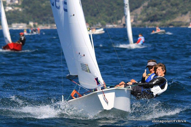 Cadet Worlds at Lake Garda day 2 photo copyright Elena Giolai / Fraglia Vela Riva taken at Fraglia Vela Riva and featuring the Cadet class