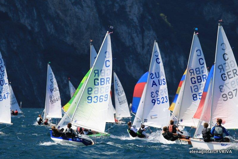 Cadet Worlds at Lake Garda day 2 photo copyright Elena Giolai / Fraglia Vela Riva taken at Fraglia Vela Riva and featuring the Cadet class