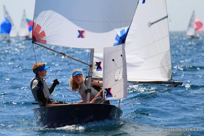 Daisy and Hamish Collingridge - 6th overall and 1st girl helm - Cadet Worlds at Lake Garda photo copyright Elena Giolai / Fraglia Vela Riva taken at Fraglia Vela Riva and featuring the Cadet class