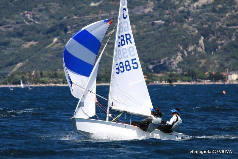Jamie and Bettine Harris - 7th overall and 1st under 15 helm - Cadet Worlds at Lake Garda photo copyright Elena Giolai / Fraglia Vela Riva taken at Fraglia Vela Riva and featuring the Cadet class