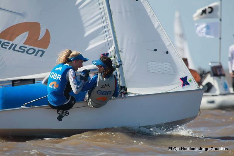 Cara Bland & Ines Green celebrate winning race 2 of the Cadet Worlds in Buenos Aires last December photo copyright El Ojo Nautico - Jorge Cousillas taken at Club Nautico Albatros and featuring the Cadet class