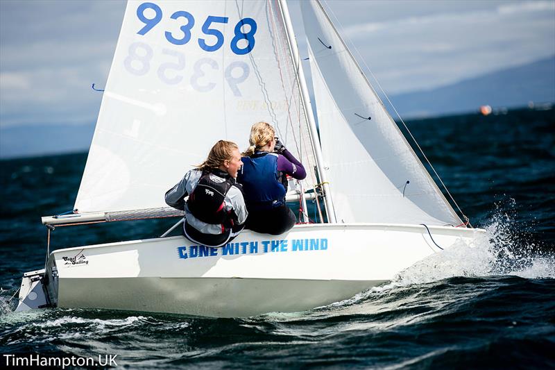 Francesca Neal and Emilia Hampton having a ball during the 2017 Cadet Nationals photo copyright Tim Hampton.UK taken at South Caernarvonshire Yacht Club and featuring the Cadet class