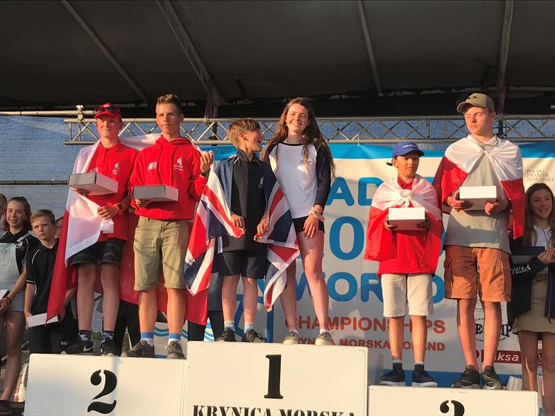 Promo Regatta Podium - overall winners Daisy Nunn & Oscar Bush - at the World Cadet in Poland photo copyright International Cadet Class taken at  and featuring the Cadet class