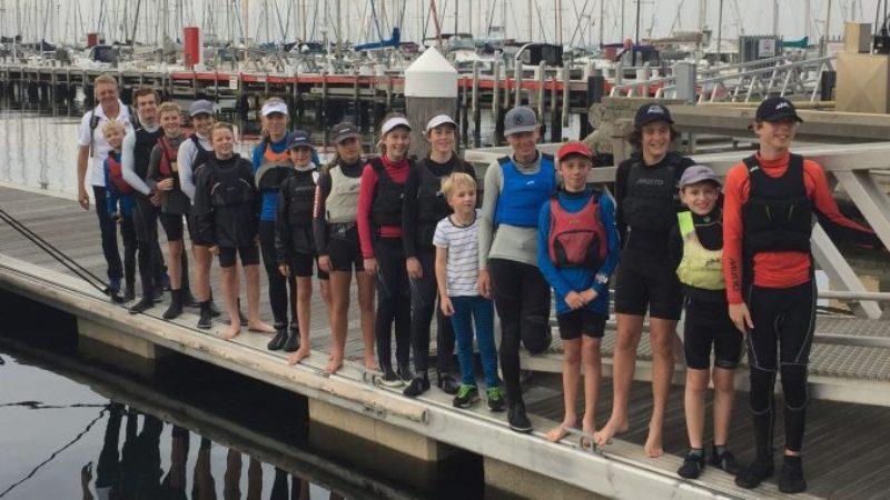 The Australian team lining up at a training camp at Geelong photo copyright Tony Bull taken at  and featuring the Cadet class