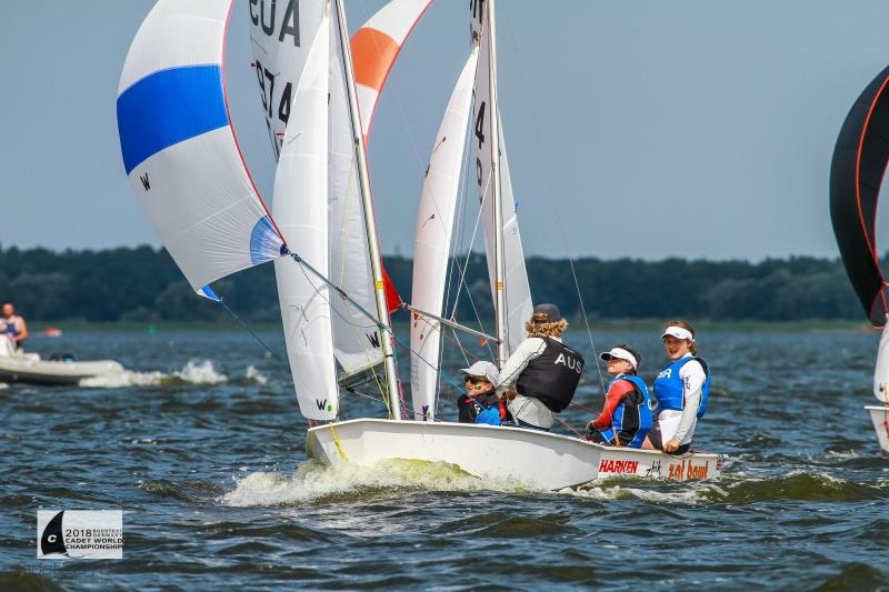Jacob McConaghy and Sam Hooper racing in the worlds overnight - 2018 International Cadet World Championships photo copyright Cadet Worlds 2018 taken at  and featuring the Cadet class