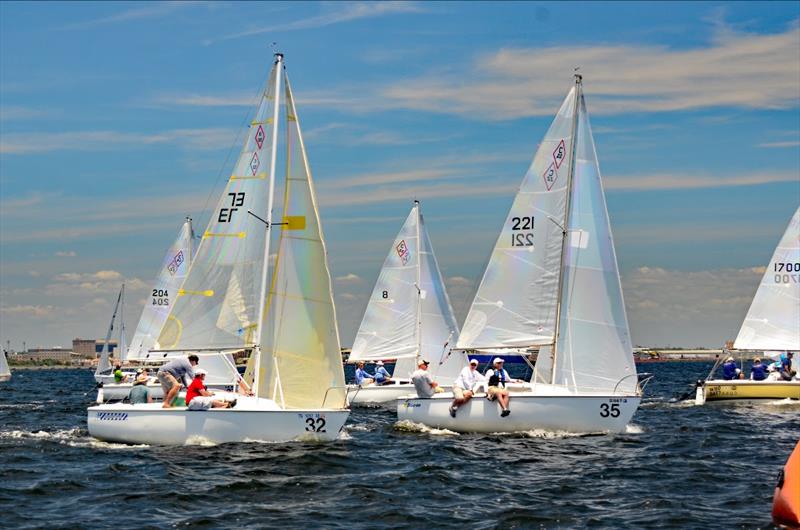 Gold fleet Leader Justin Chambers in #221 Buc-ee got a clean start in Race 1. After the first three Catalina 22 National Championship races,  Chambers'  Buccee sits atop the leader board in the Gold Fleet with three bullets... 1-1-1 photo copyright Talbot Wilso taken at Pensacola Yacht Club and featuring the Catalina 22 class