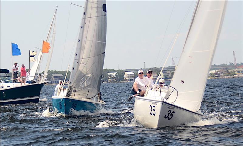 Gold Fleet winner Justin Chambers 'Buc-ee' (bow 35) with his crew Doug Thome and Winn Story took the series and the 2021 Catalina 22 National Championships with a perfect 7 points in 7 races. Chambers is a nine-time Catalina 22 National Champion photo copyright Talbot Wilson taken at Pensacola Yacht Club and featuring the Catalina 22 class