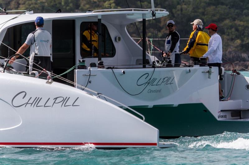 Wayne Bloomer's Chillpill with crew Will McCarthy, Vaughan Prentice and Mark Bradford on day 5 of Vision Surveys Airlie Beach Race Week photo copyright Shirley Wodson taken at Whitsunday Sailing Club and featuring the Catamaran class