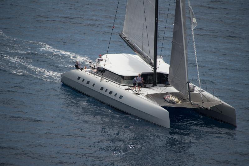 Allegra, the Nigel Irens designed 78ft catamaran at the start of the Antigua Bermuda Race. Her crew for Antigua Bermuda Race includes world speed sailing record holders Paul Larsen and Helena Darvelid from Vestas Sailrocket  - photo © Ted Martin / Antigua Bermuda Race