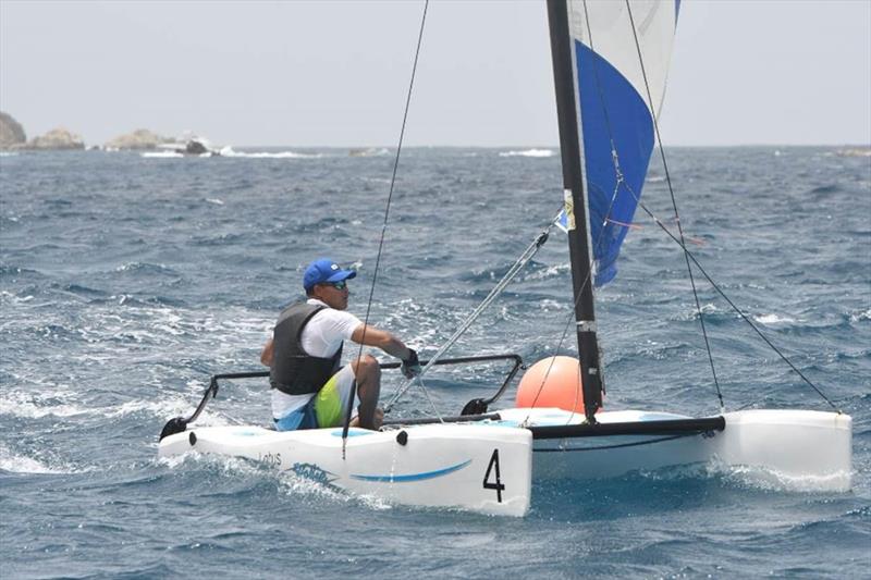 St. Thomas Yacht Club Invitational Regatta: Marcus Compton rounds a mark photo copyright Dean Barnes taken at St. Thomas Yacht Club and featuring the Catamaran class