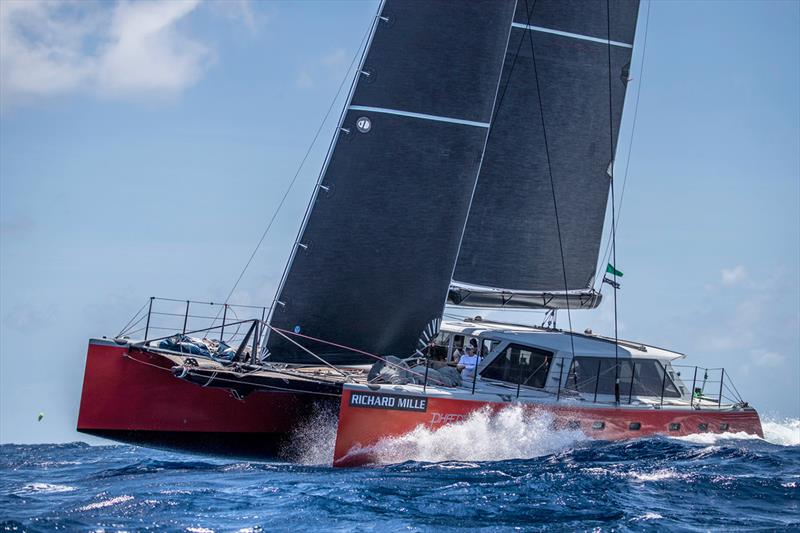 Race 1 on Lloyd Thornburg's Phaedo at Les Voiles de St Barth photo copyright Rachel Fallon-Langdon / Team Phaedo taken at Saint Barth Yacht Club and featuring the Catamaran class