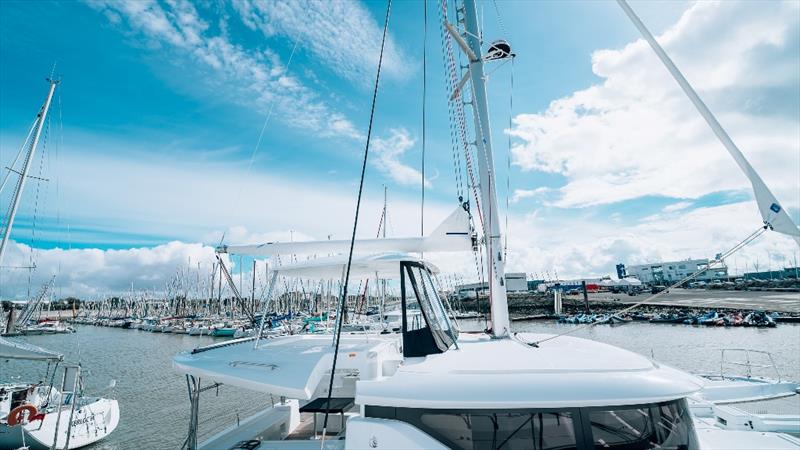 First production catamaran furling boom system photo copyright Lagoon Catamarans taken at  and featuring the Catamaran class