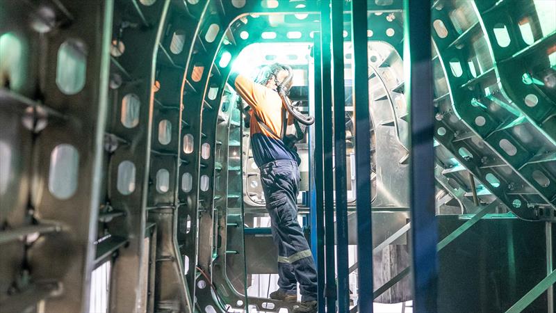 Delos 2.0, the custom-designed, aluminium expeditionary catamaran, under construction - photo © SV Delos