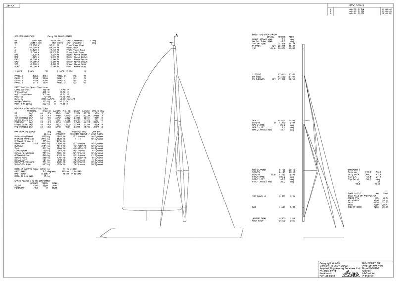 Schematic and specs for a Perry 57 that is also similarly 'proven' as the Schionning, Bulletproof. The rig was engineered for, and built by David Lambourne photo copyright Applied Engineering Services taken at  and featuring the Catamaran class