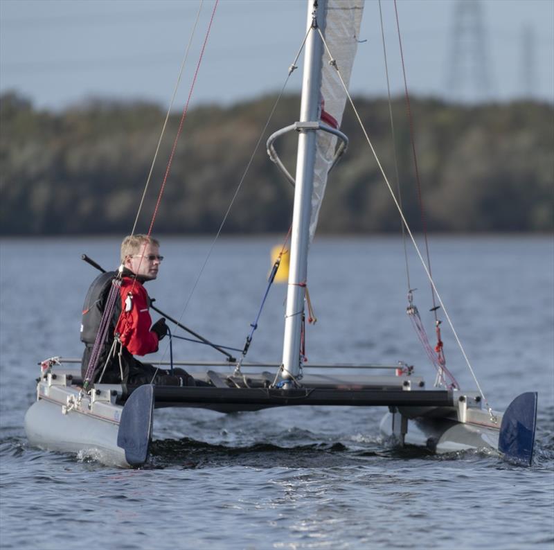 Gareth Ede sails to victory in the Grafham Medium Catamaran Open photo copyright Paul Sanwell / OPP taken at Grafham Water Sailing Club and featuring the Catapult class