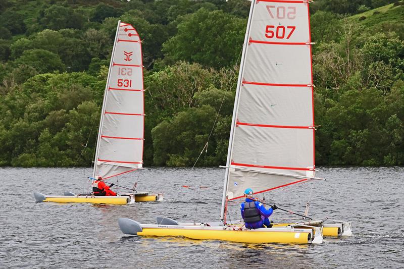 Paul Ellis chases Stuart Ede as they head for the line in Race 4 - Bala Multihull Open 2025 - photo © John Hunter
