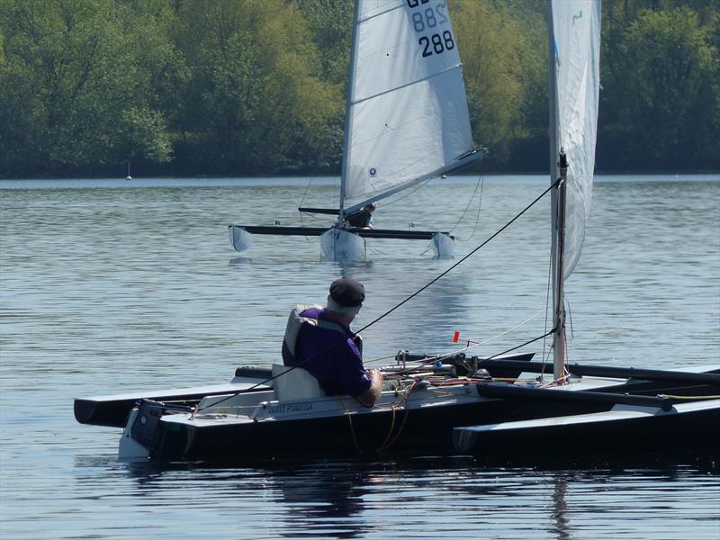Jack (281) on port meets Diana (288) on starboard during the Burghfield Challenger Regatta photo copyright Richard Johnson taken at Burghfield Sailing Club and featuring the Challenger class