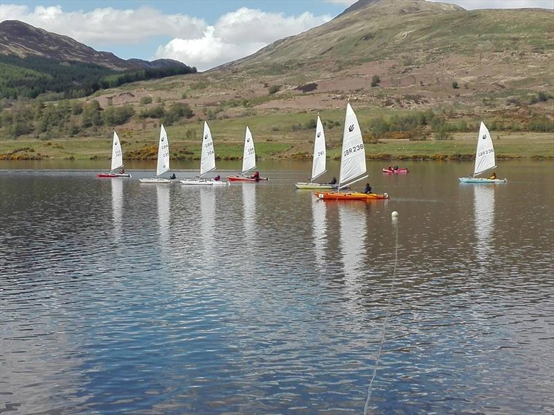 A close start during the T2 Challenger Travellers at Loch Venachar photo copyright Enid McPartlin taken at Loch Venachar Sailing Club and featuring the Challenger class